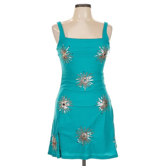 Oceanus Callie Luxury Embellished Party Dress in Aquamarine Large - Picture 2 of 4